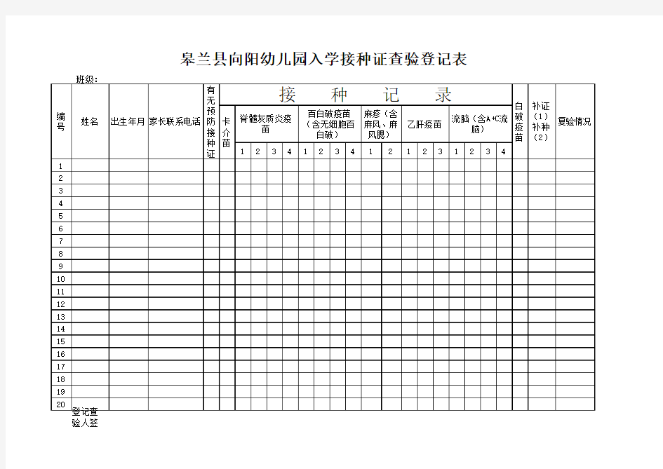 幼儿入学接种证查验登记表