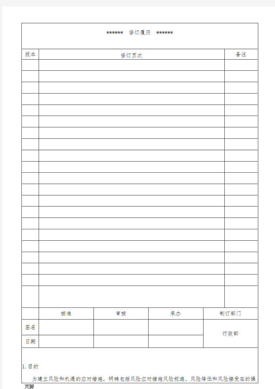 ISO9001-2015风险和机遇的应对控制程序文件