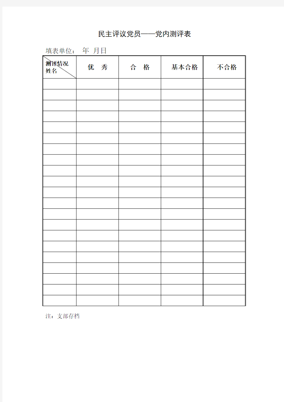 民主评议党员—党内测评表