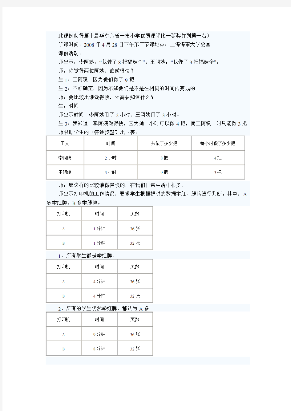 第十届华东六省一市小学数学优质课评比一等奖并列第一名