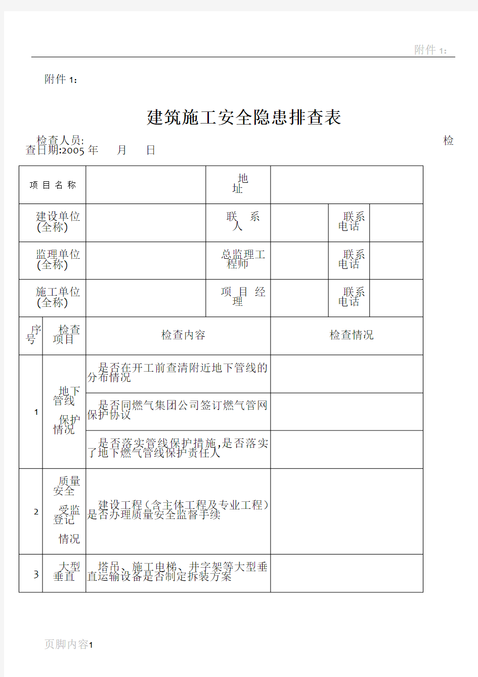 建筑施工安全隐患排查表