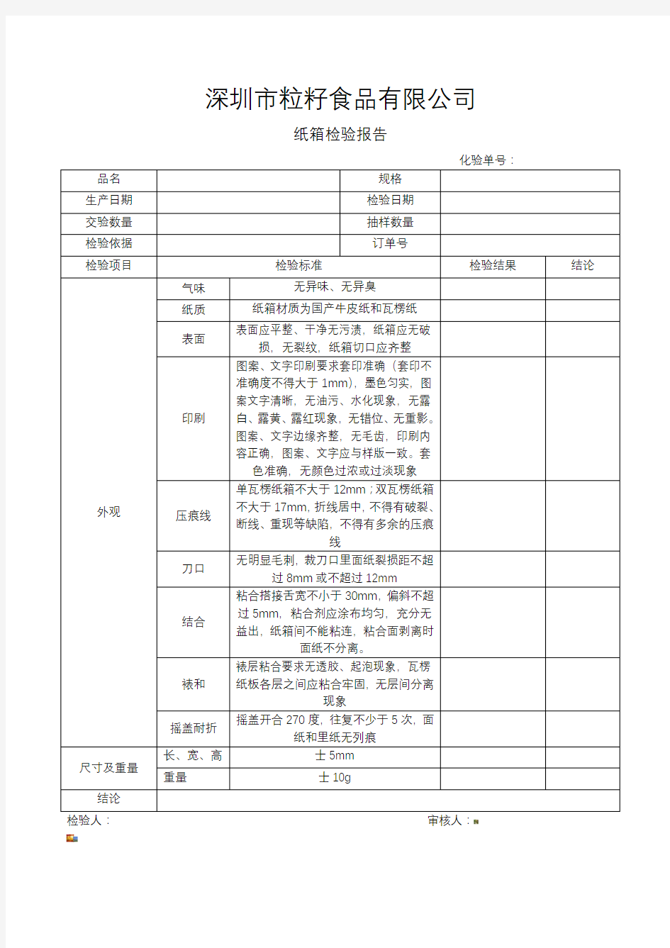 纸箱检验报告