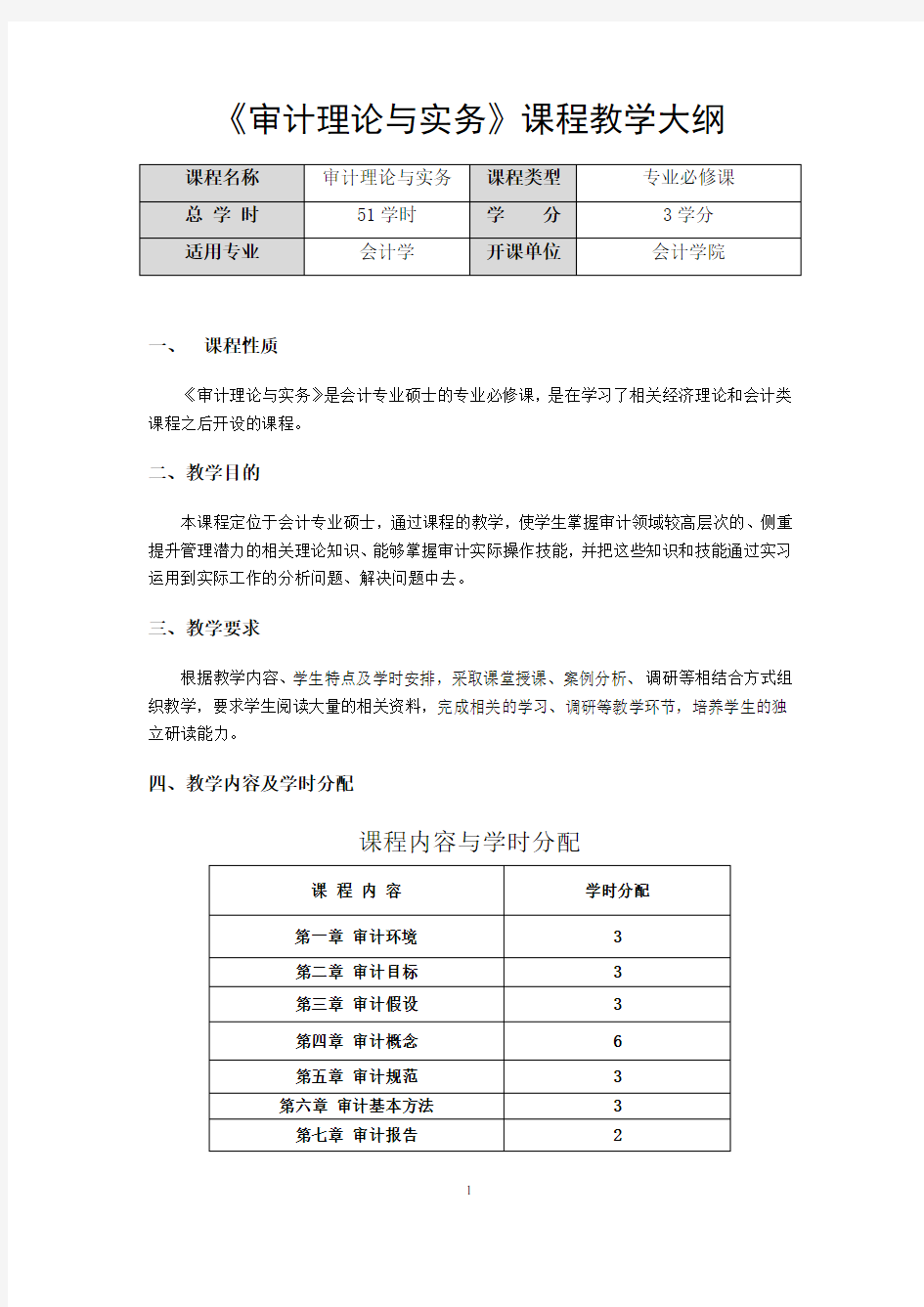 审计理论与实务课程教学大纲