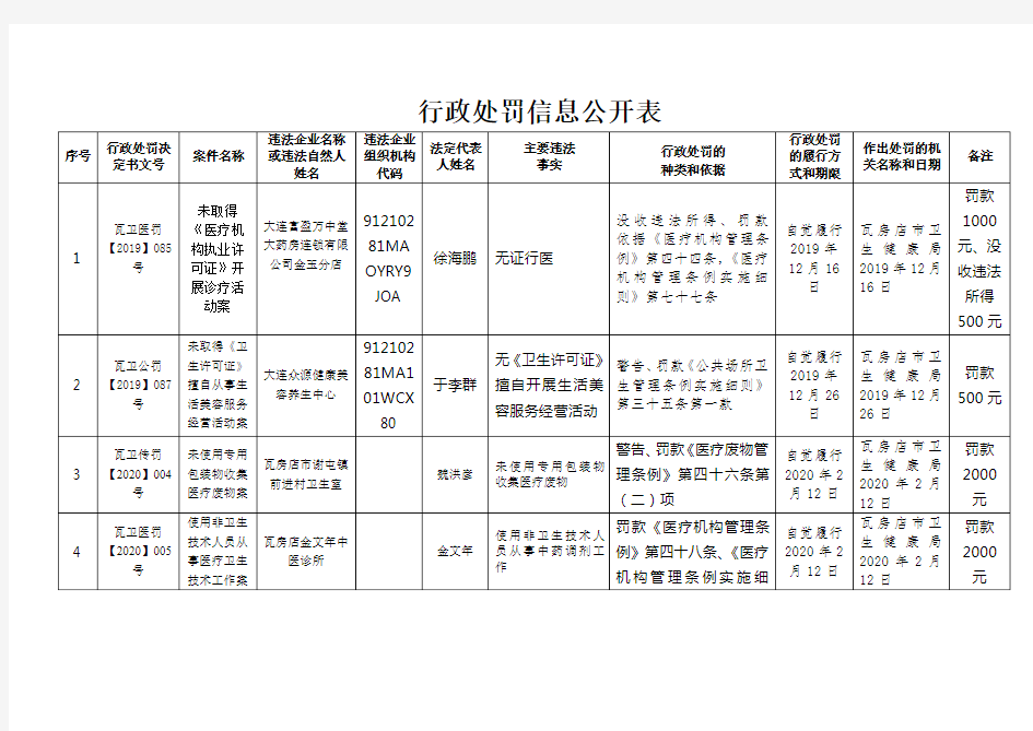 行政处罚信息公开表【模板】