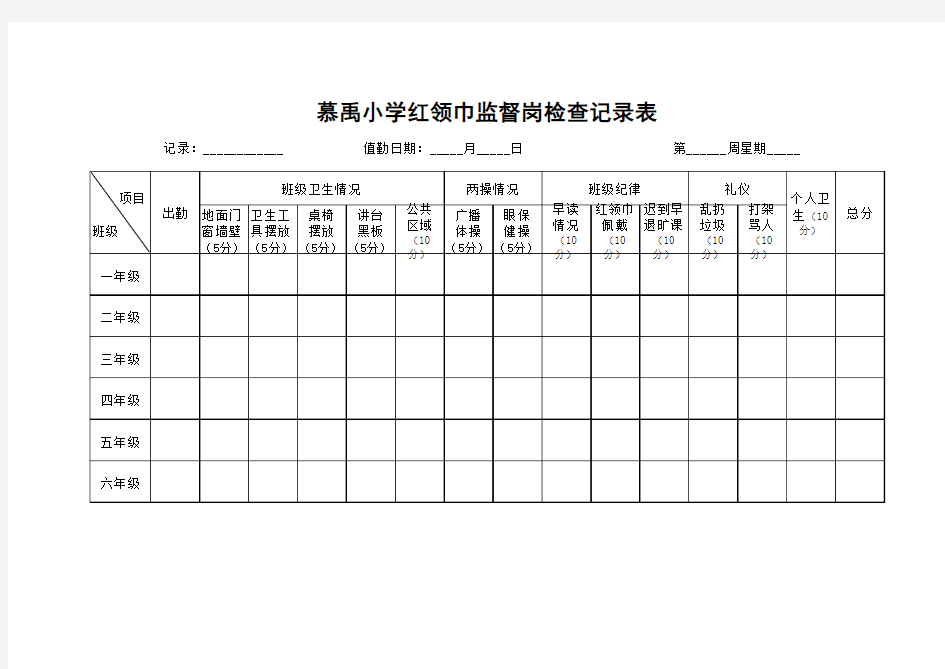 红领巾监督岗检查表