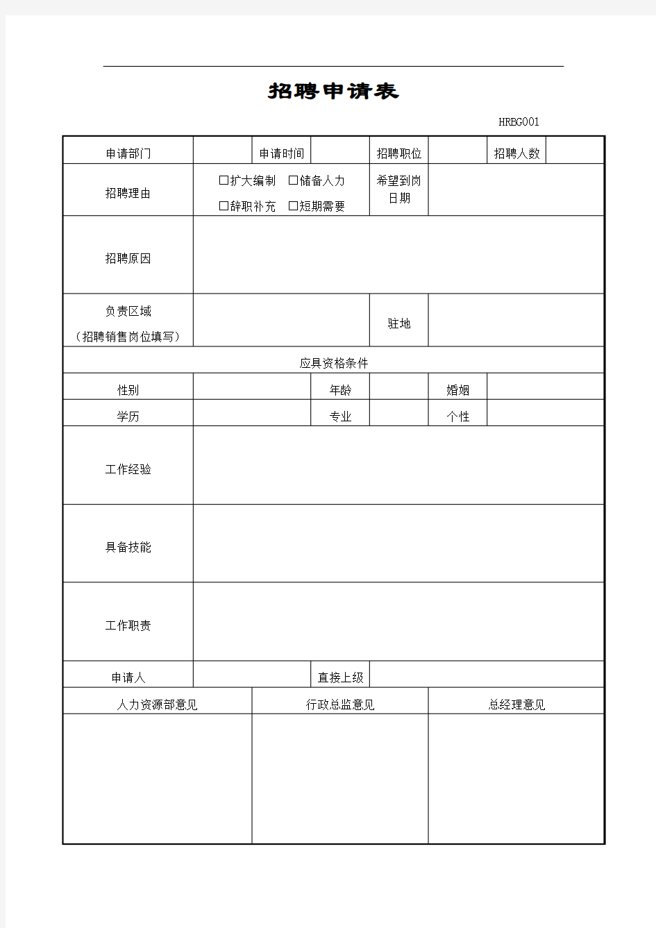 HR新员工入职常用表格