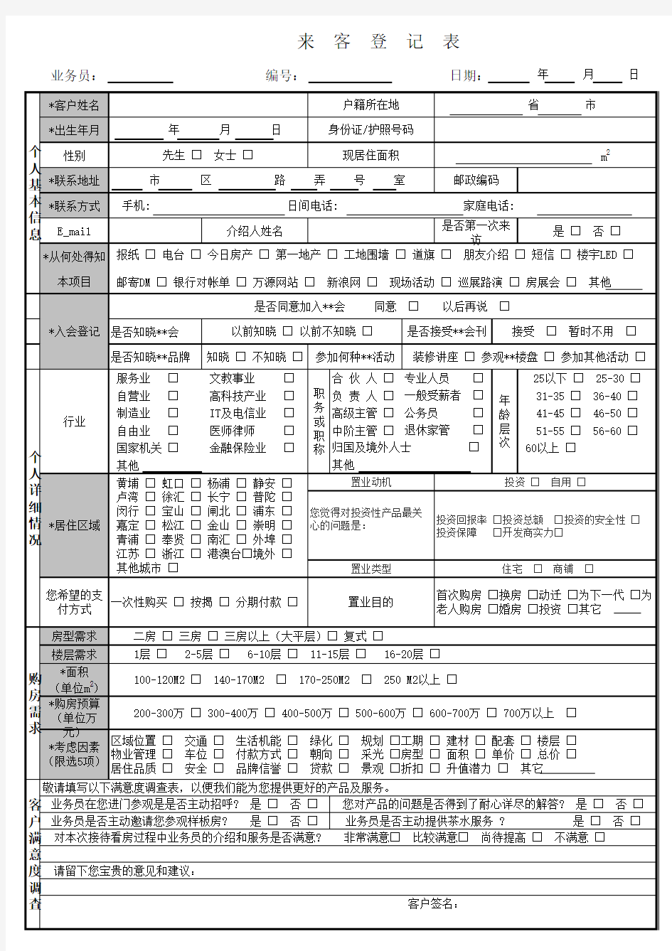 来人接待登记表