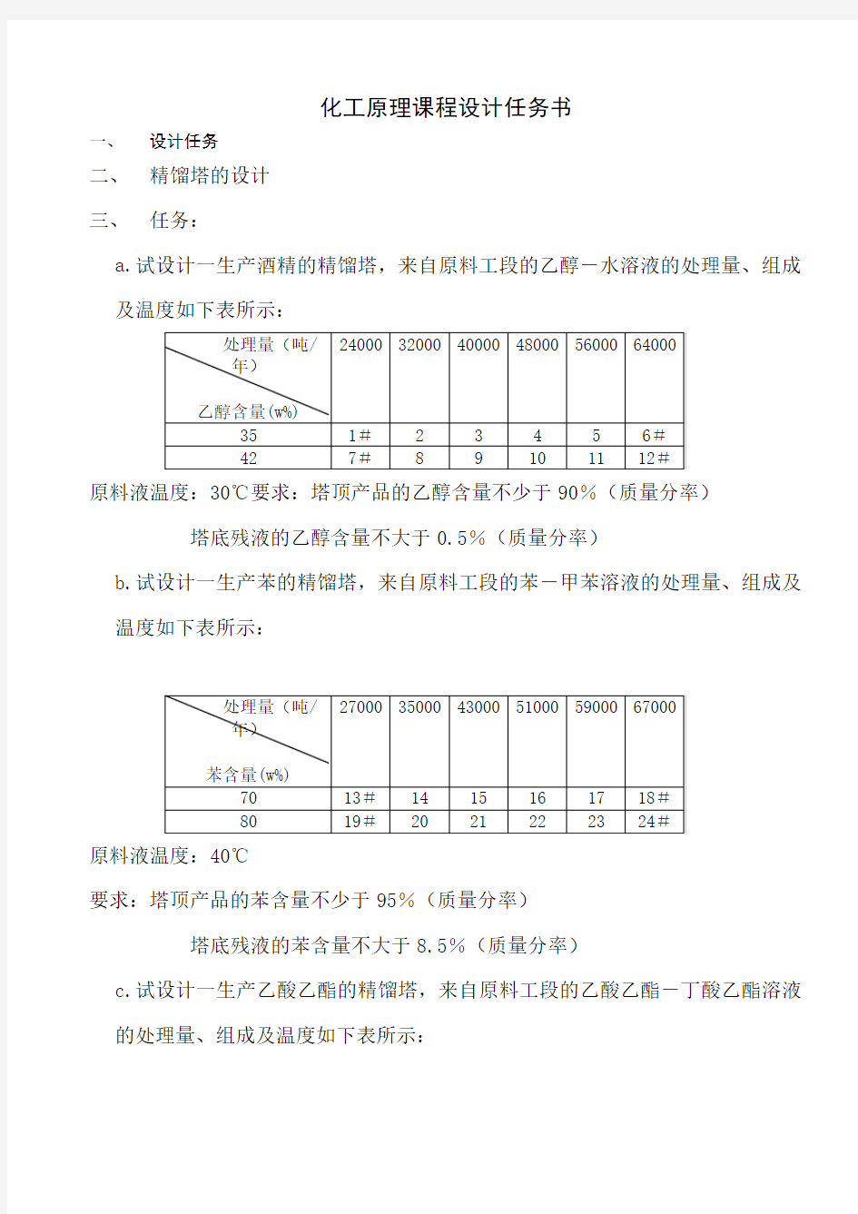 精馏塔设计任务书