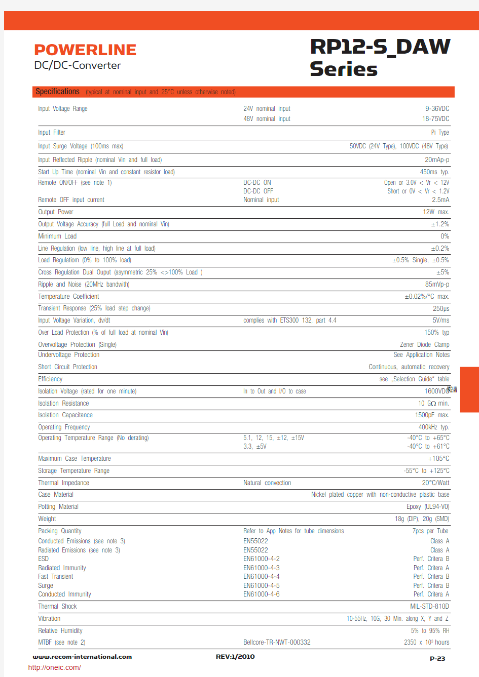 RP12-2412SAW;RP12-2405SAW;RP12-4805SAW;RP12-2415DAW;RP12-2415SAW;中文规格书,Datasheet资料