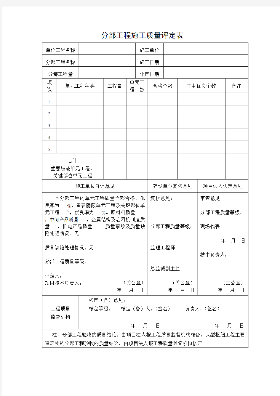 工程质量评定资料