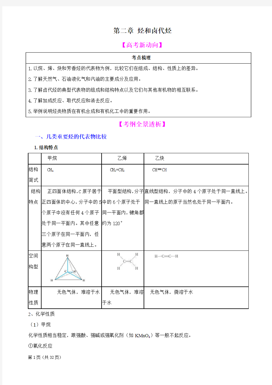 化学一轮精品复习学案：第二章 烃和卤代烃(选修5)