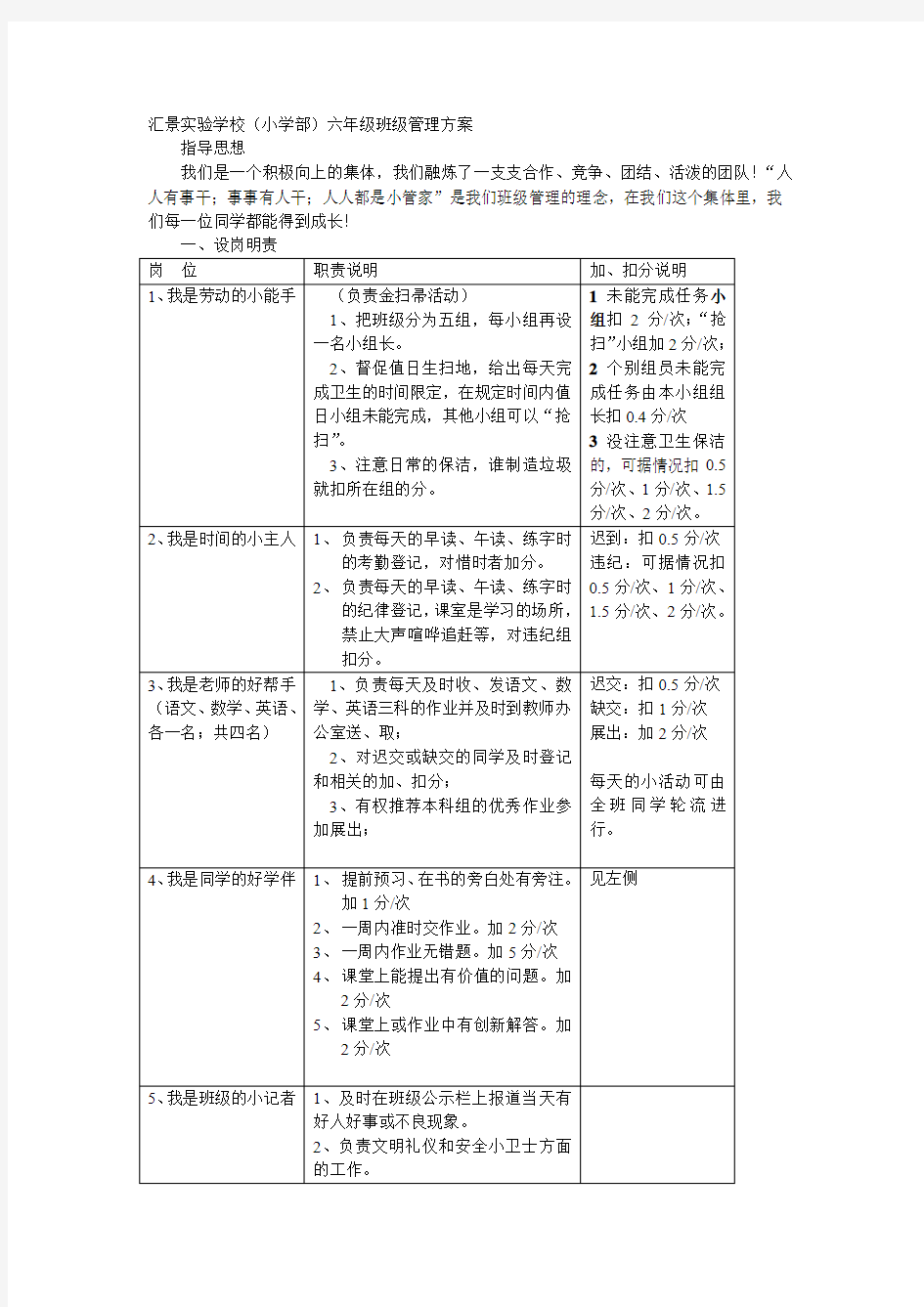 六年级班级管理方案