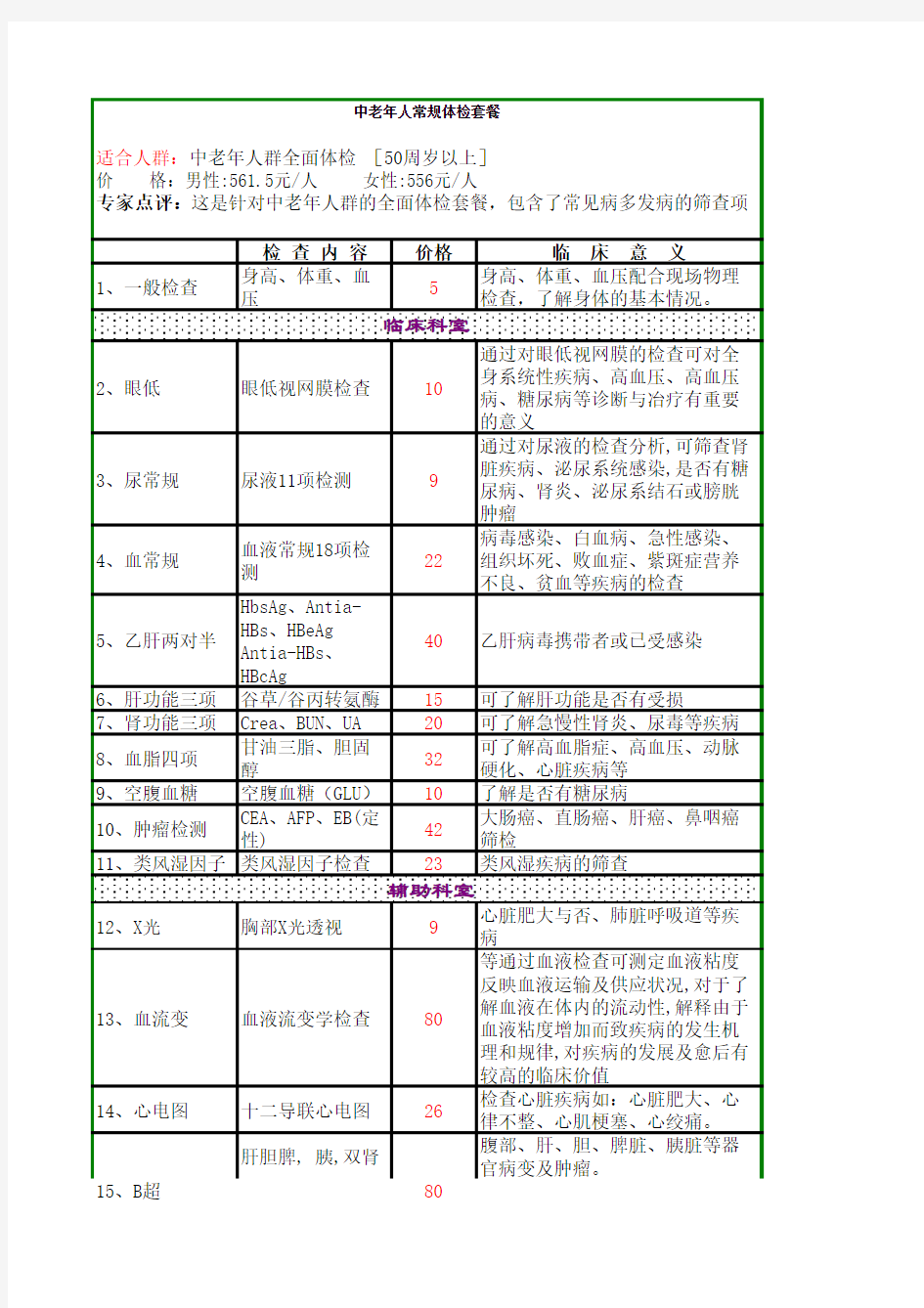 中老年全面体检套餐