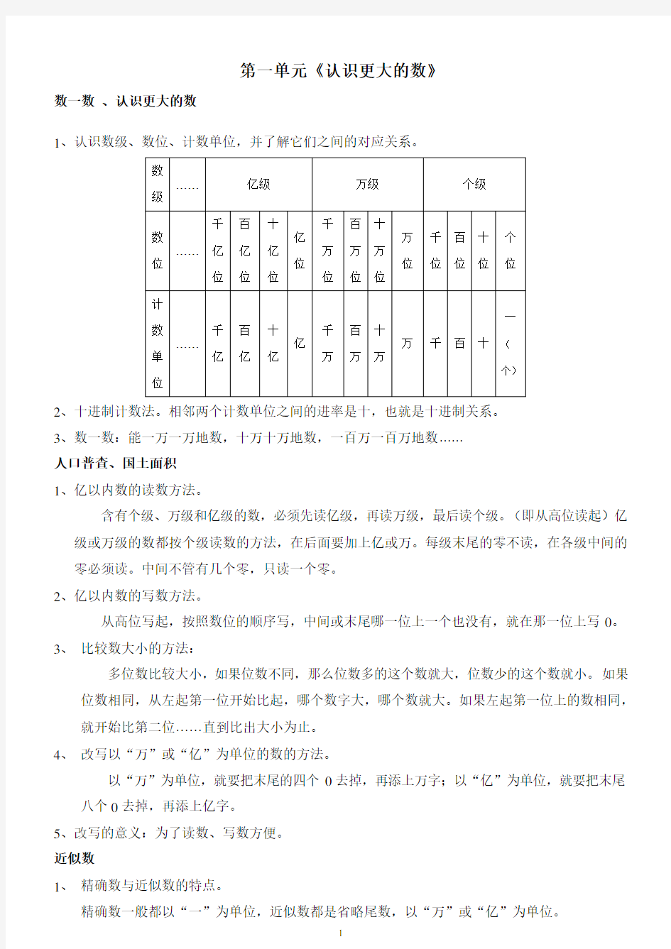 北师大版小学数学四年级上册_知识点归纳