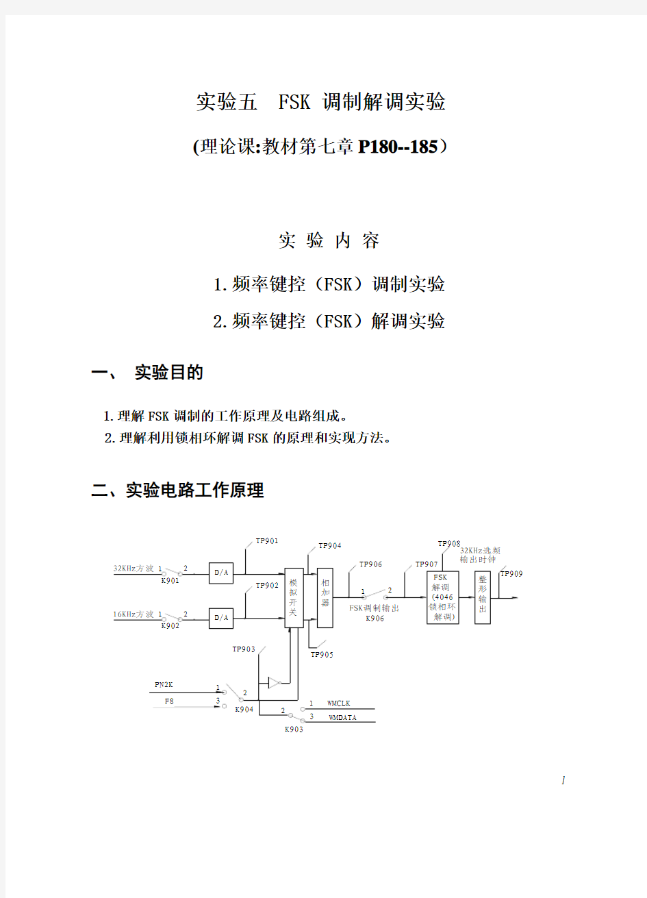 通信原理教案 实验五  FSK调制解调实验