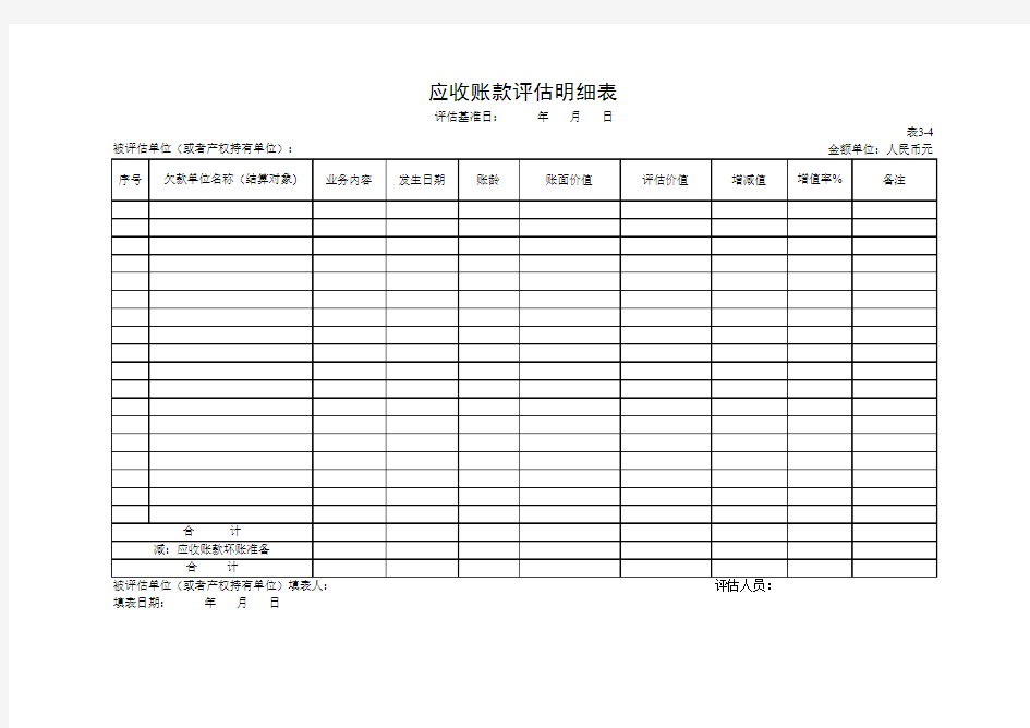 评估明细表样表