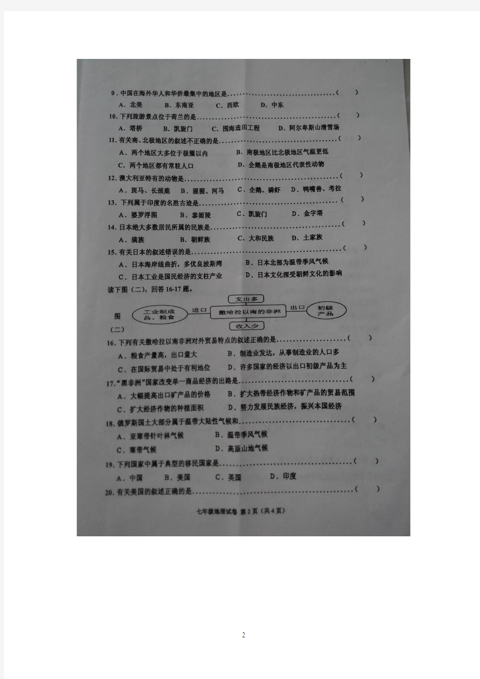 广西贵港市港南区2014-2015学年七年级下学期期末考试 地理试题(扫描版)及答案