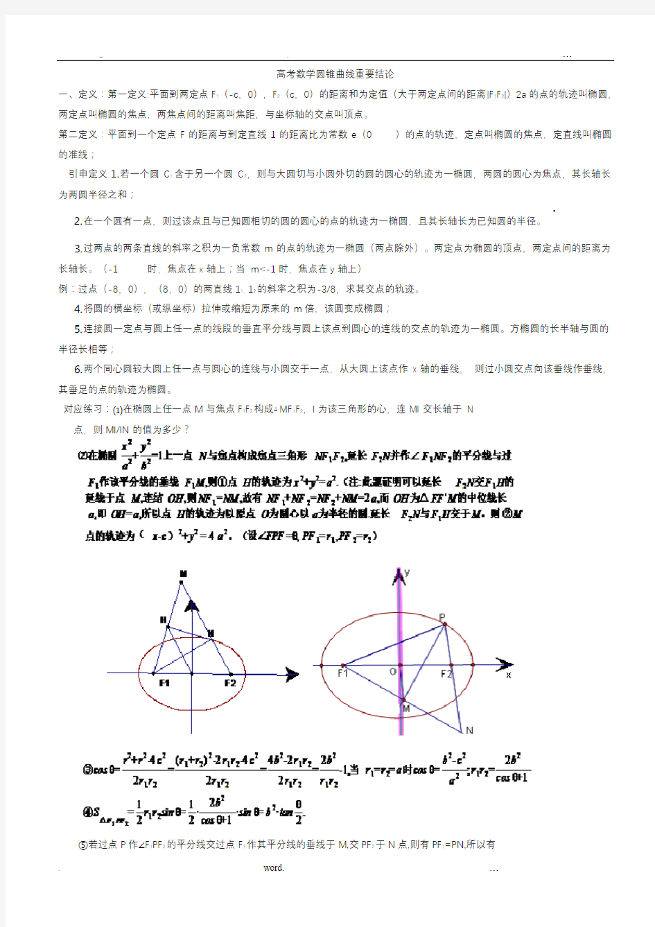 高考数学中圆锥曲线重要结论的最全总结