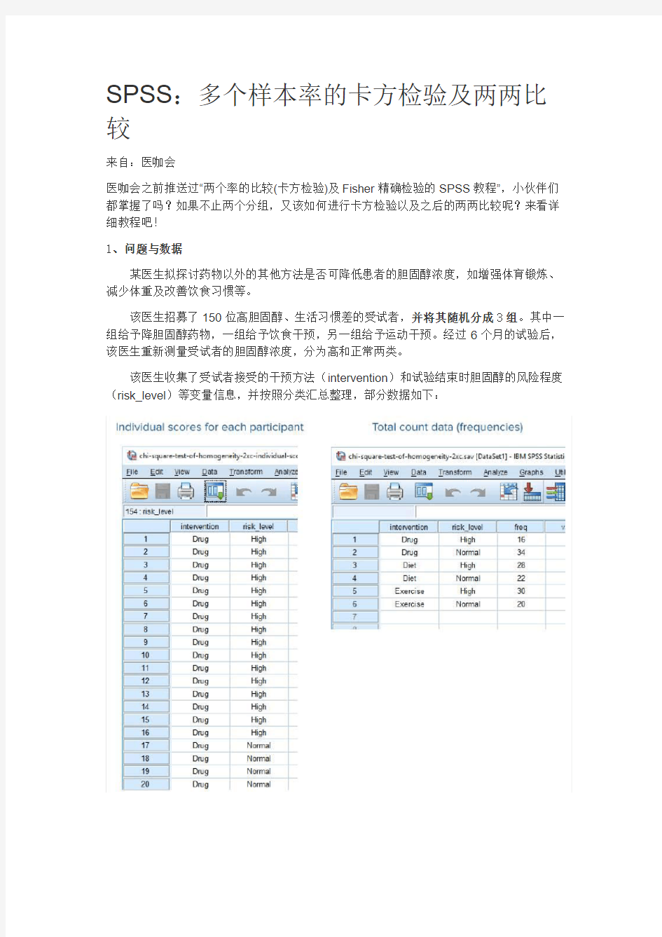 多个样本率的卡方检验及两两比较之spss超简单