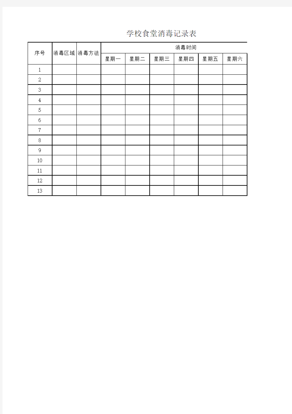 学校食堂消毒记录表