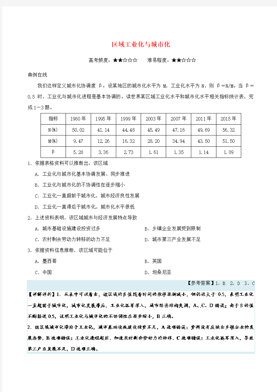 高考地理复习 区域工业化与城市化