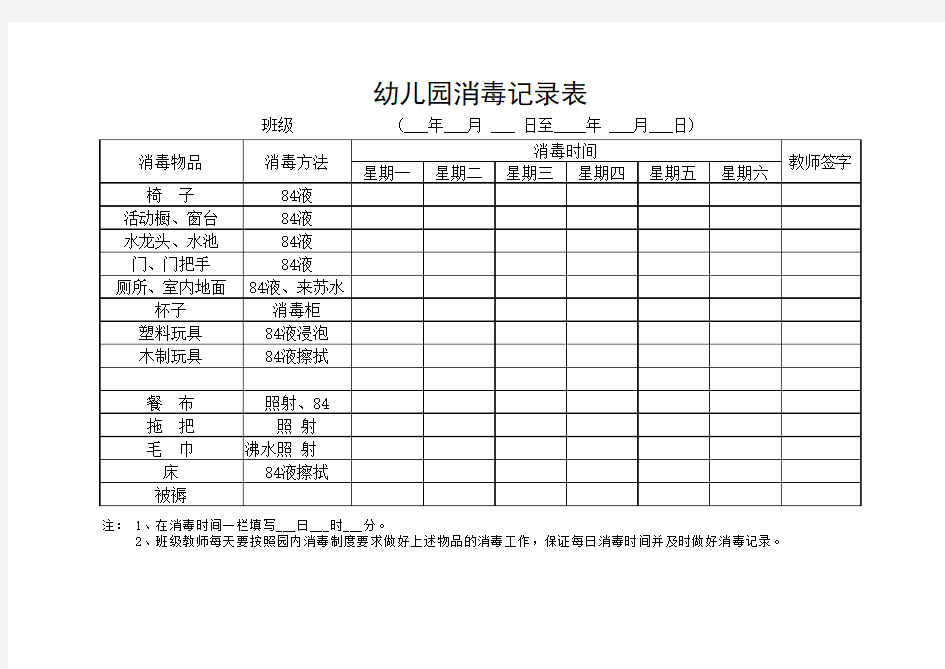 幼儿园消毒记录表