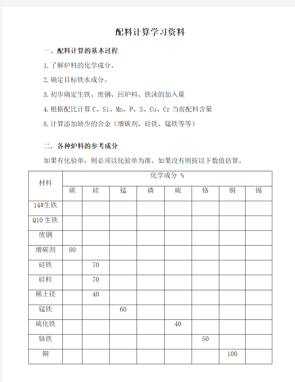 配料计算方法