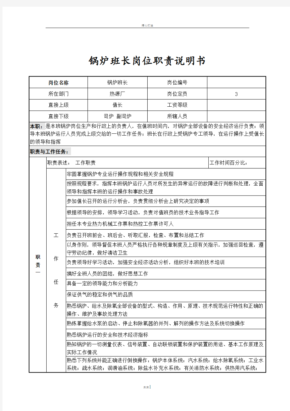 锅炉班长岗位职责说明书 (2)