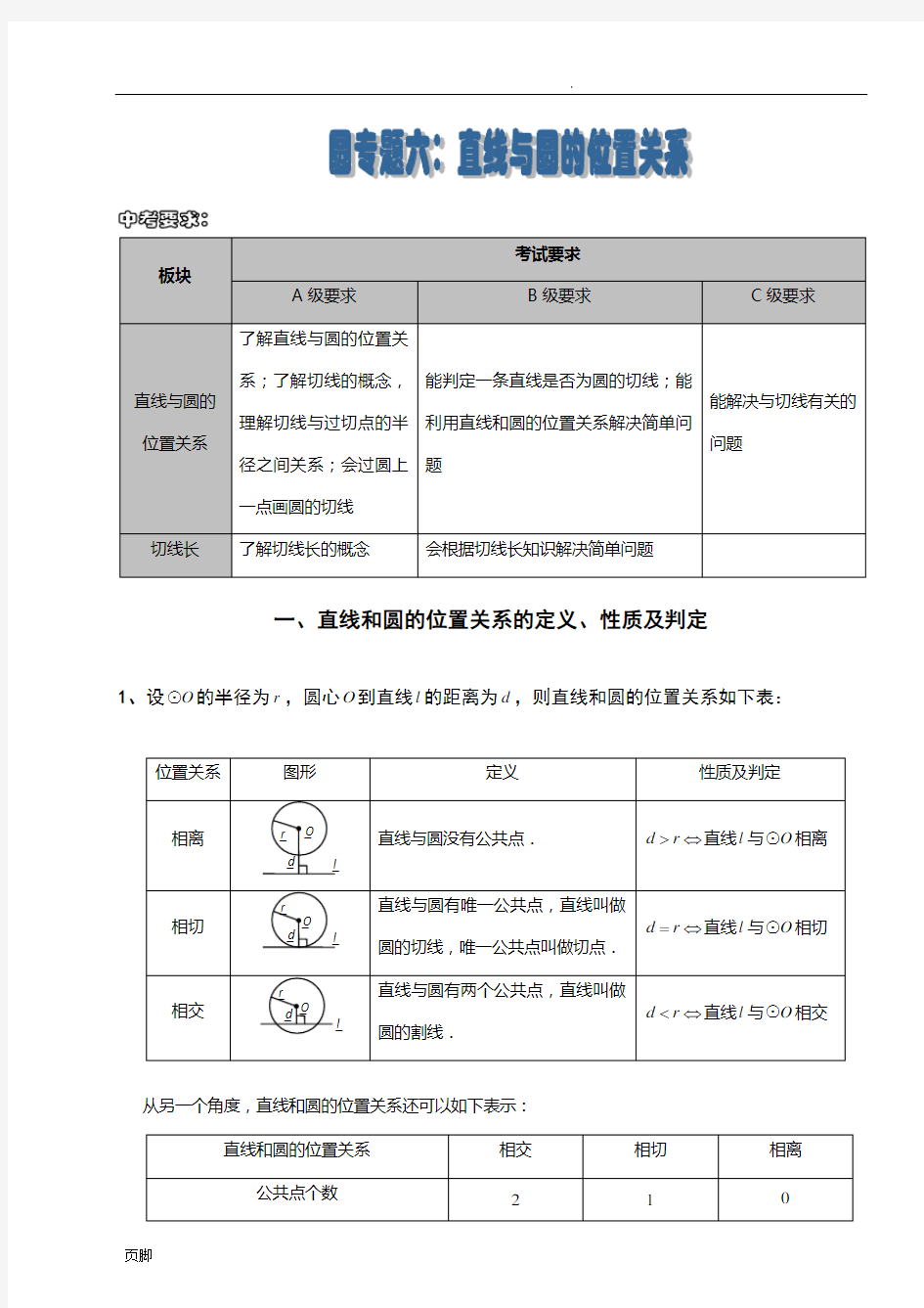 讲义-直线与圆的位置关系