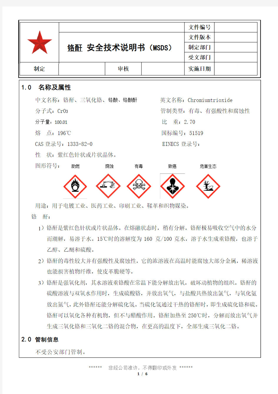 016 铬酐安全技术说明书(MSDS)