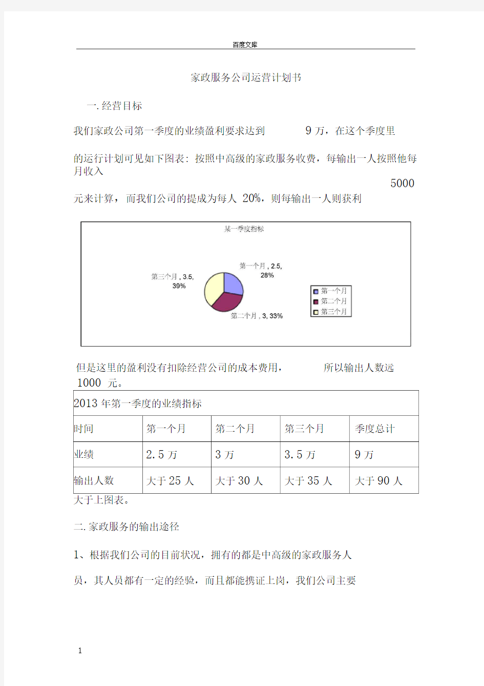 家政服务公司运营计划书