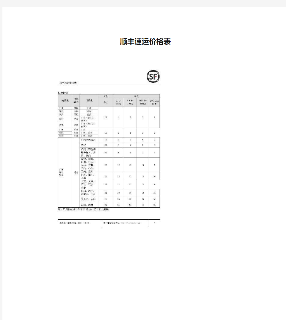 顺丰速运价格表