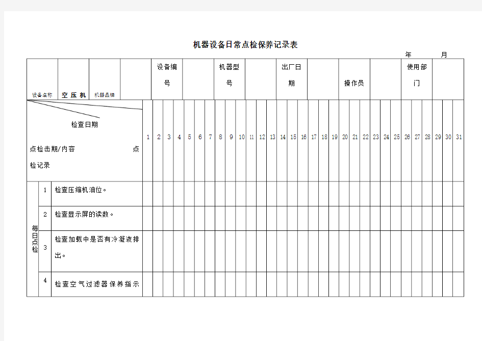 设备日常保养记录表