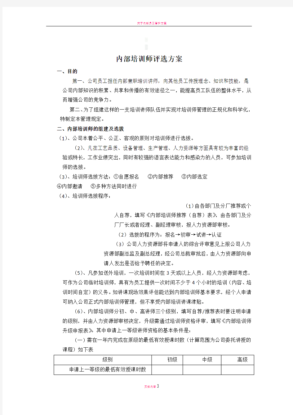 内部培训师管理方案