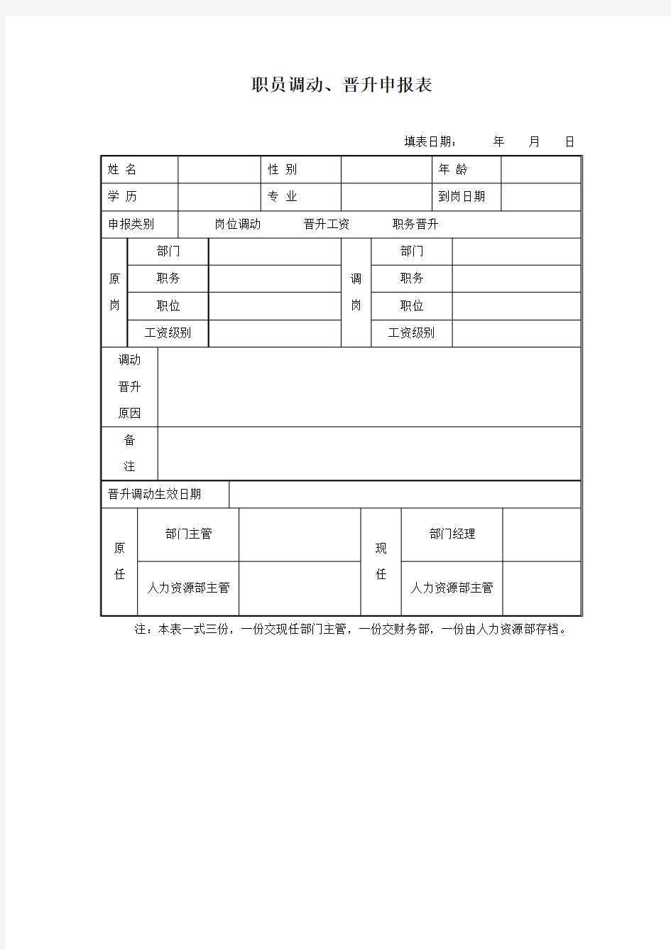 职员调动晋升申报表模板