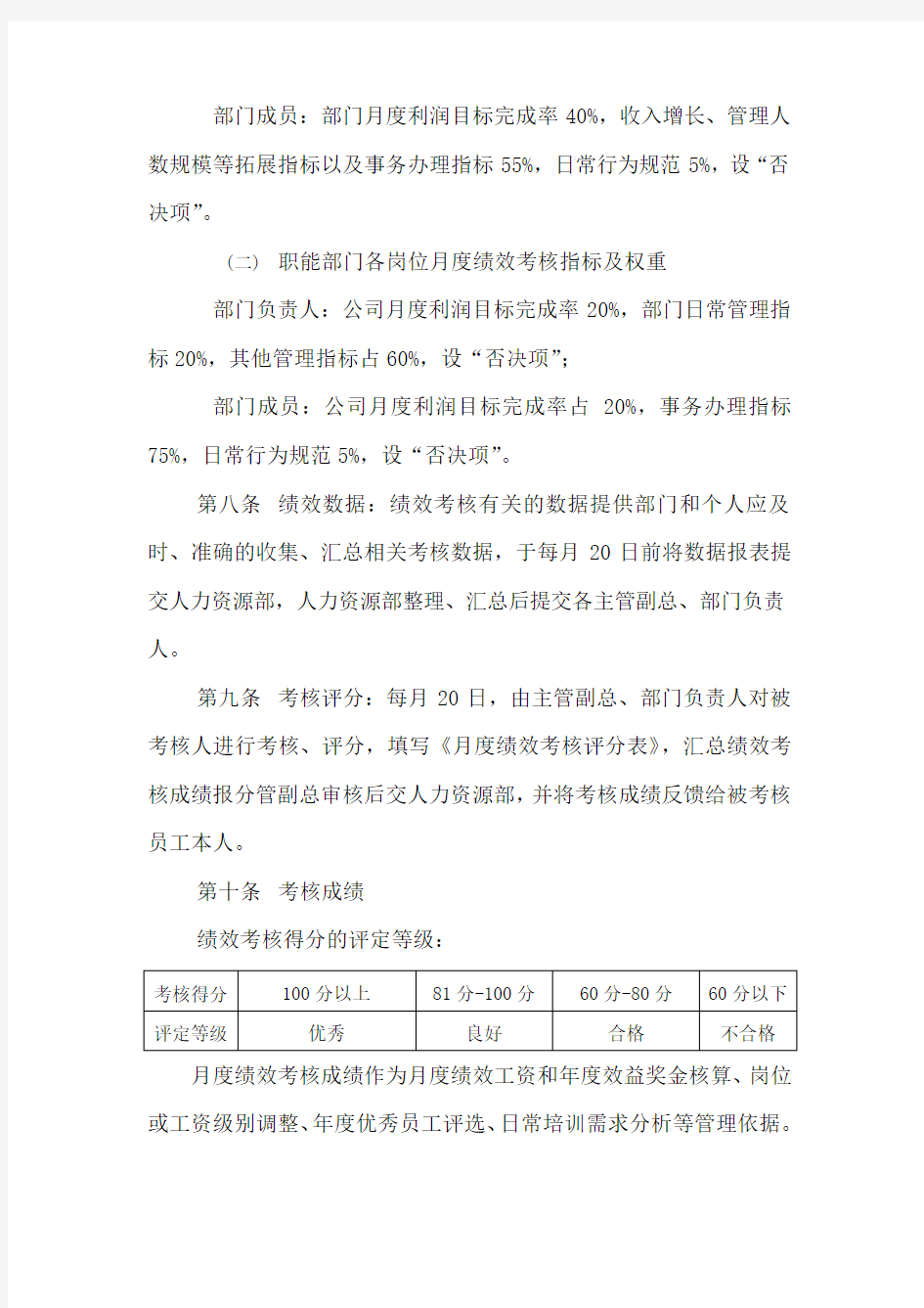 月度绩效考核实施细则