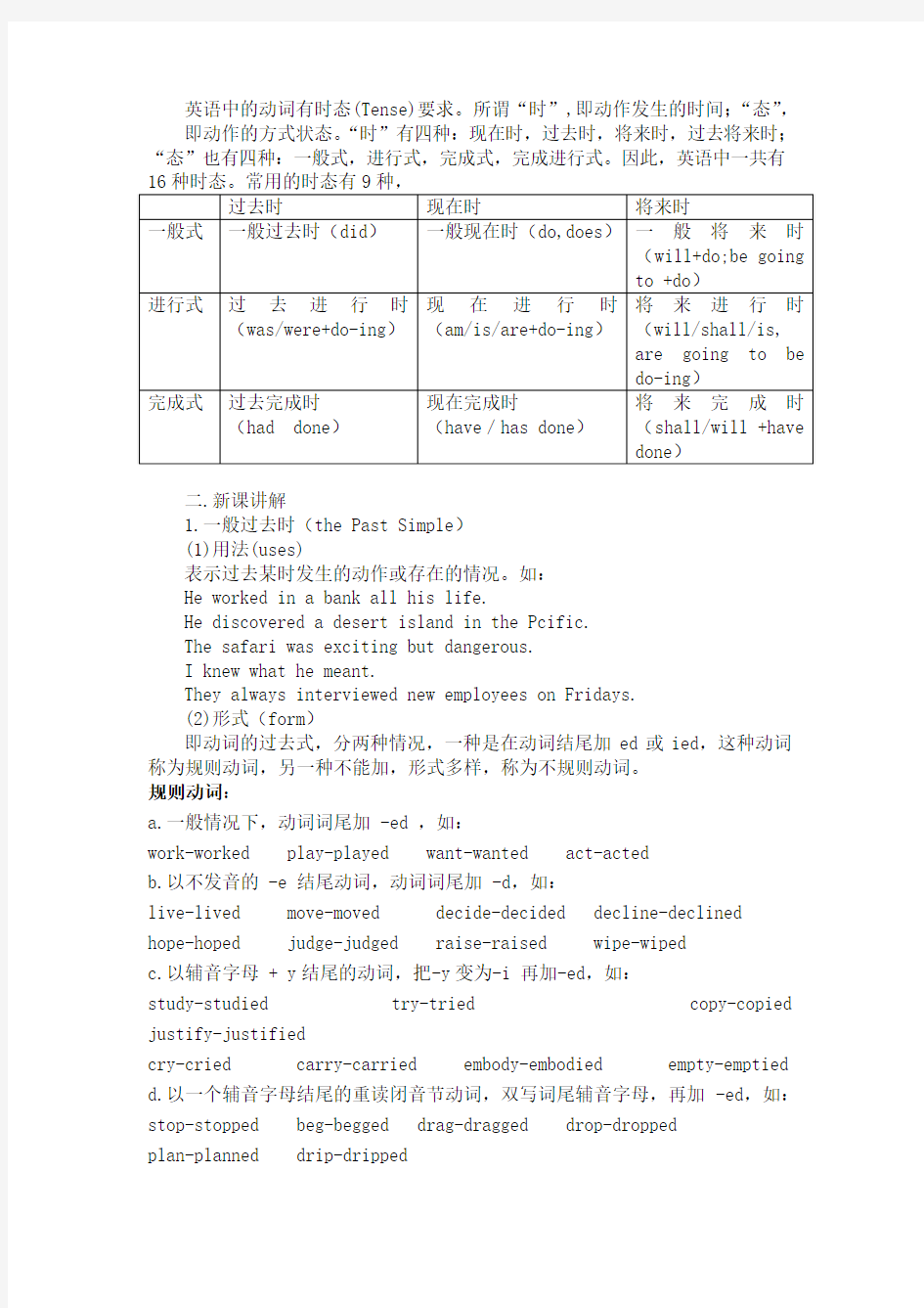 高中英语中10种动词时态