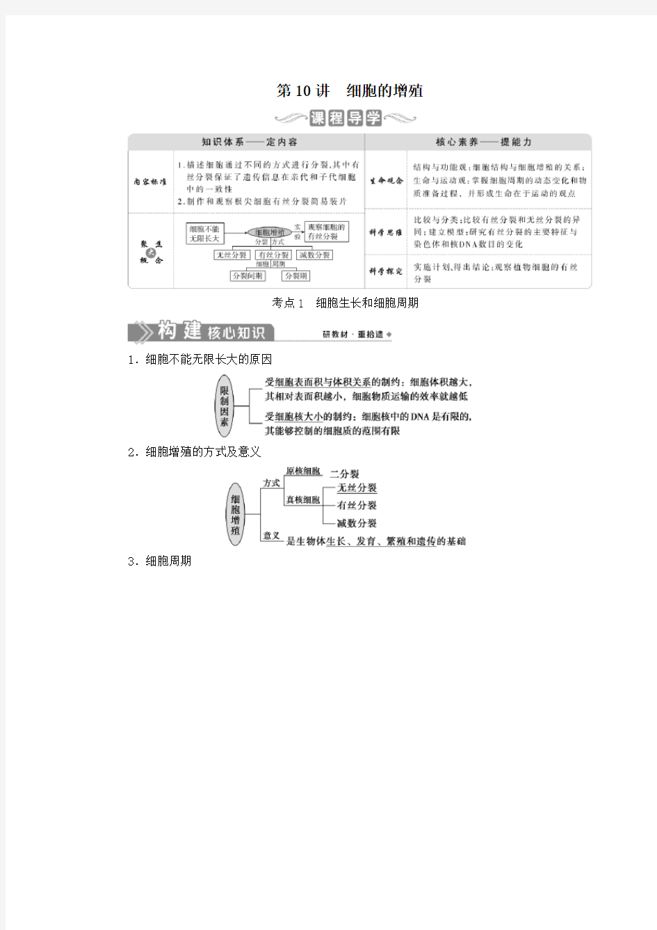 (选考)2021版新高考生物一轮复习第四单元细胞的生命历程第10讲细胞的增殖学案新人教版