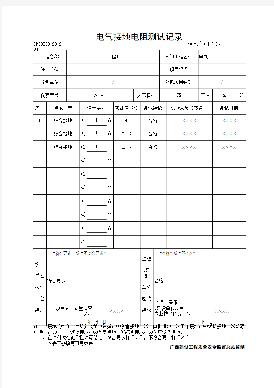 电气接地电阻测试记录(最新版)