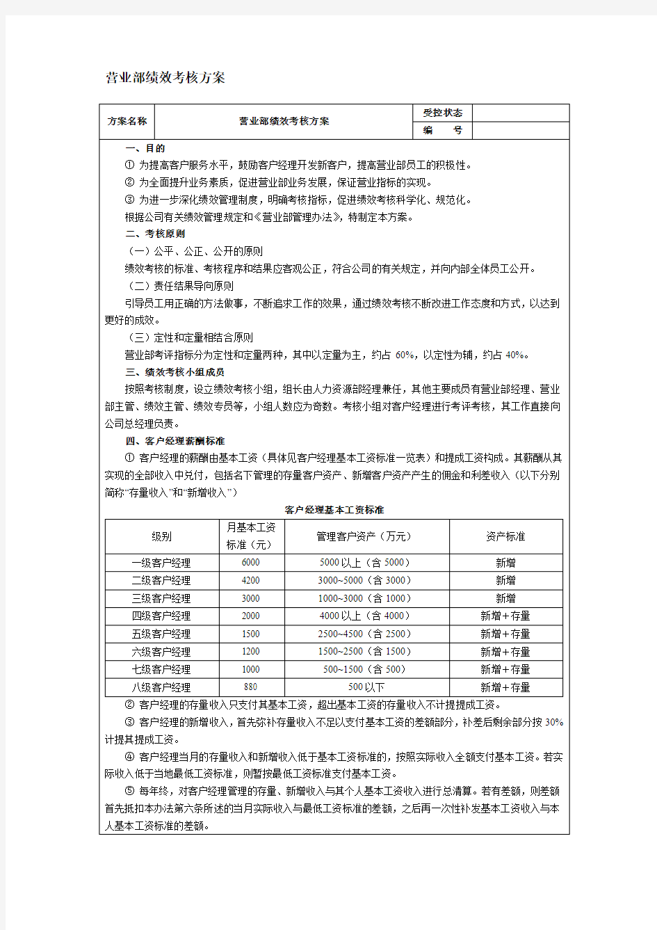 营业部绩效考核方案