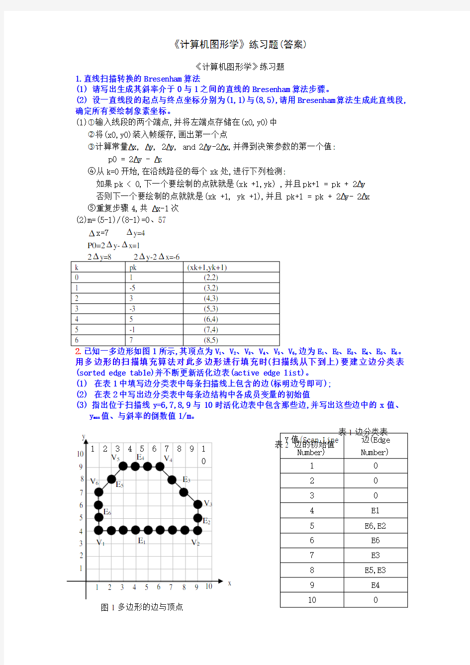 《计算机图形学》练习题(答案)