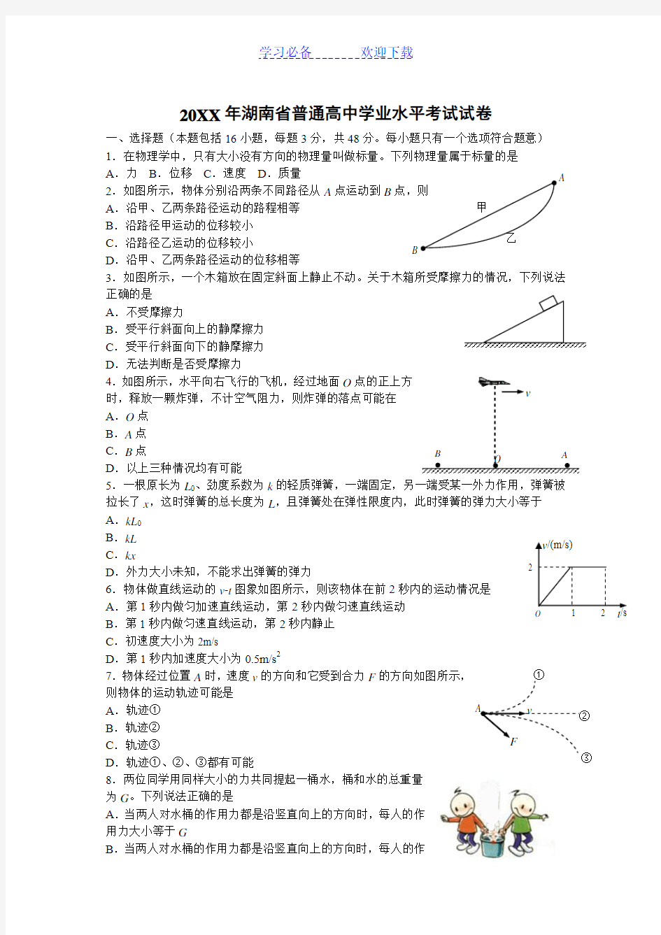 湖南省高中学业水平考试物理试题(WORD版)