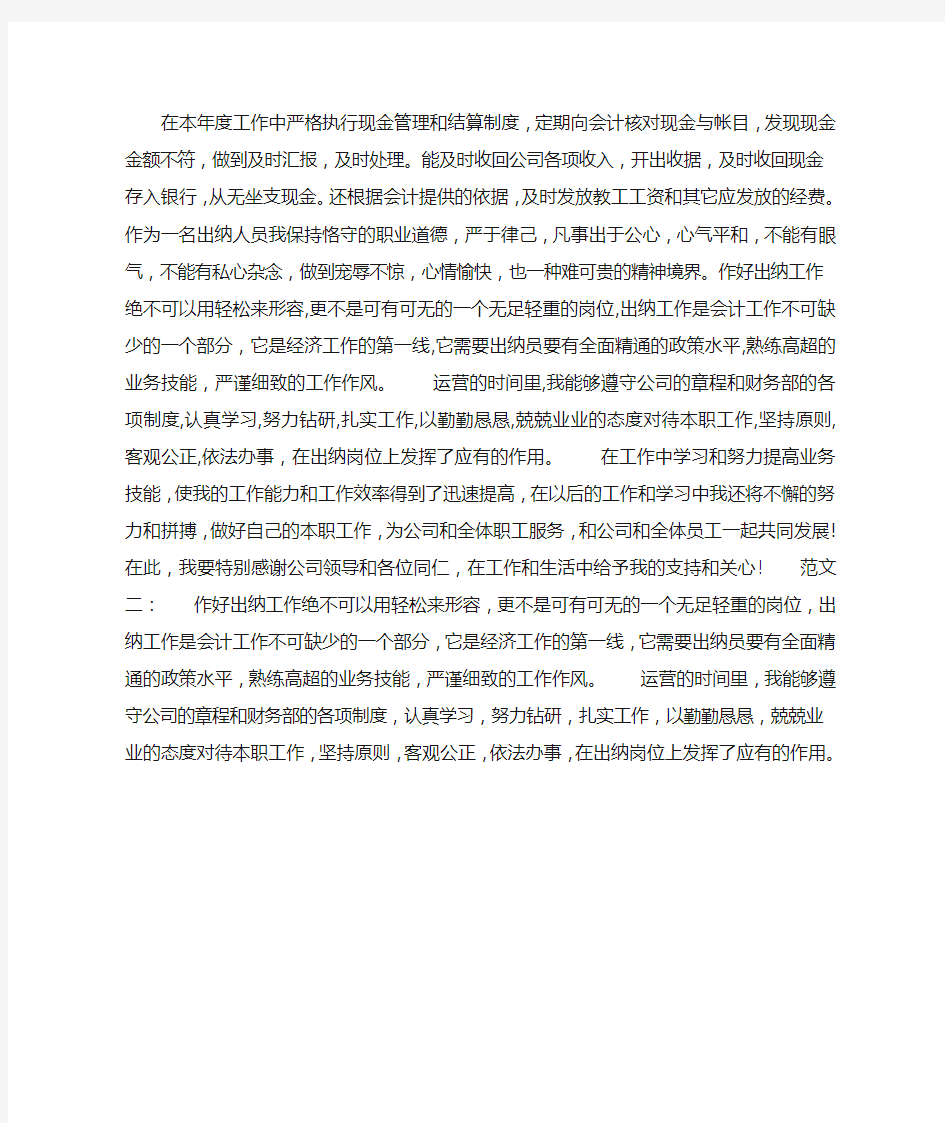 会计出纳员个人工作总结的自我评价