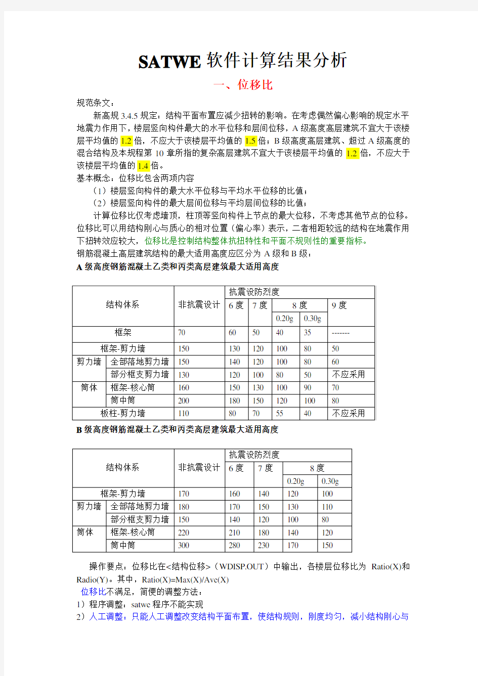 SATWE计算结果分析10个比值和调整方法