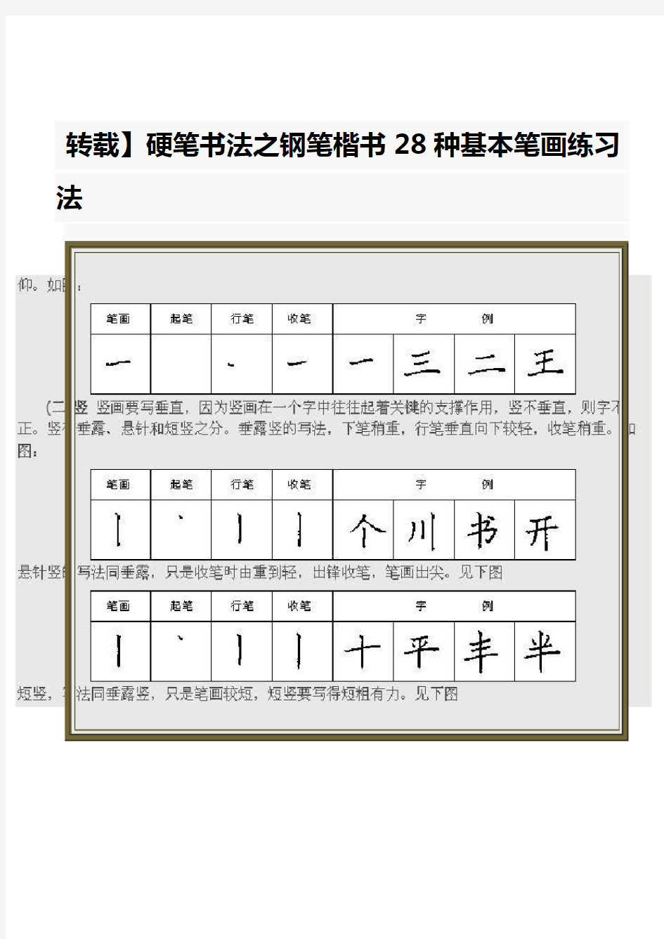 硬笔书法之钢笔楷书28种基本笔画练习法