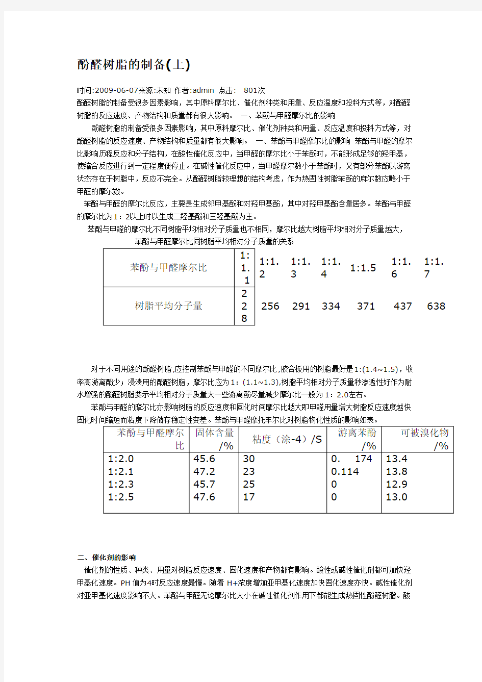 酚醛树脂的制备