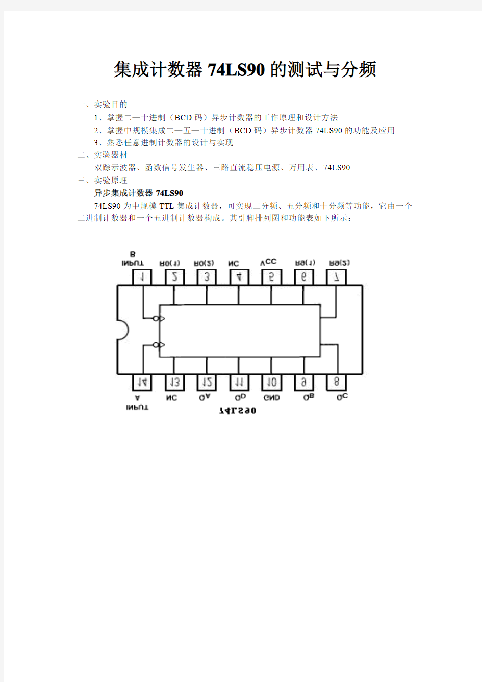 集成计数器74LS90测试及分频