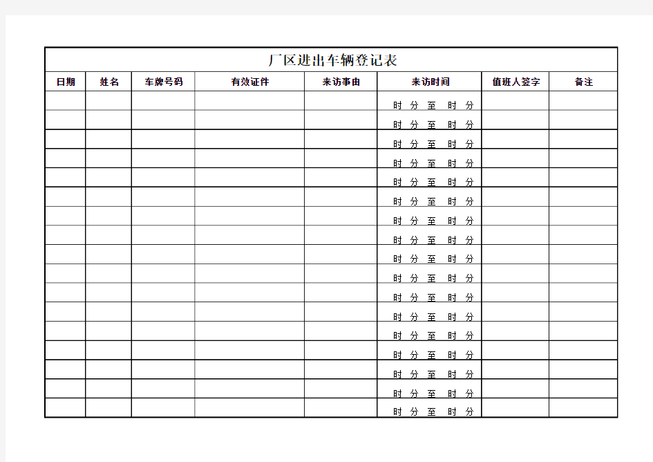 厂房出入人员登记表