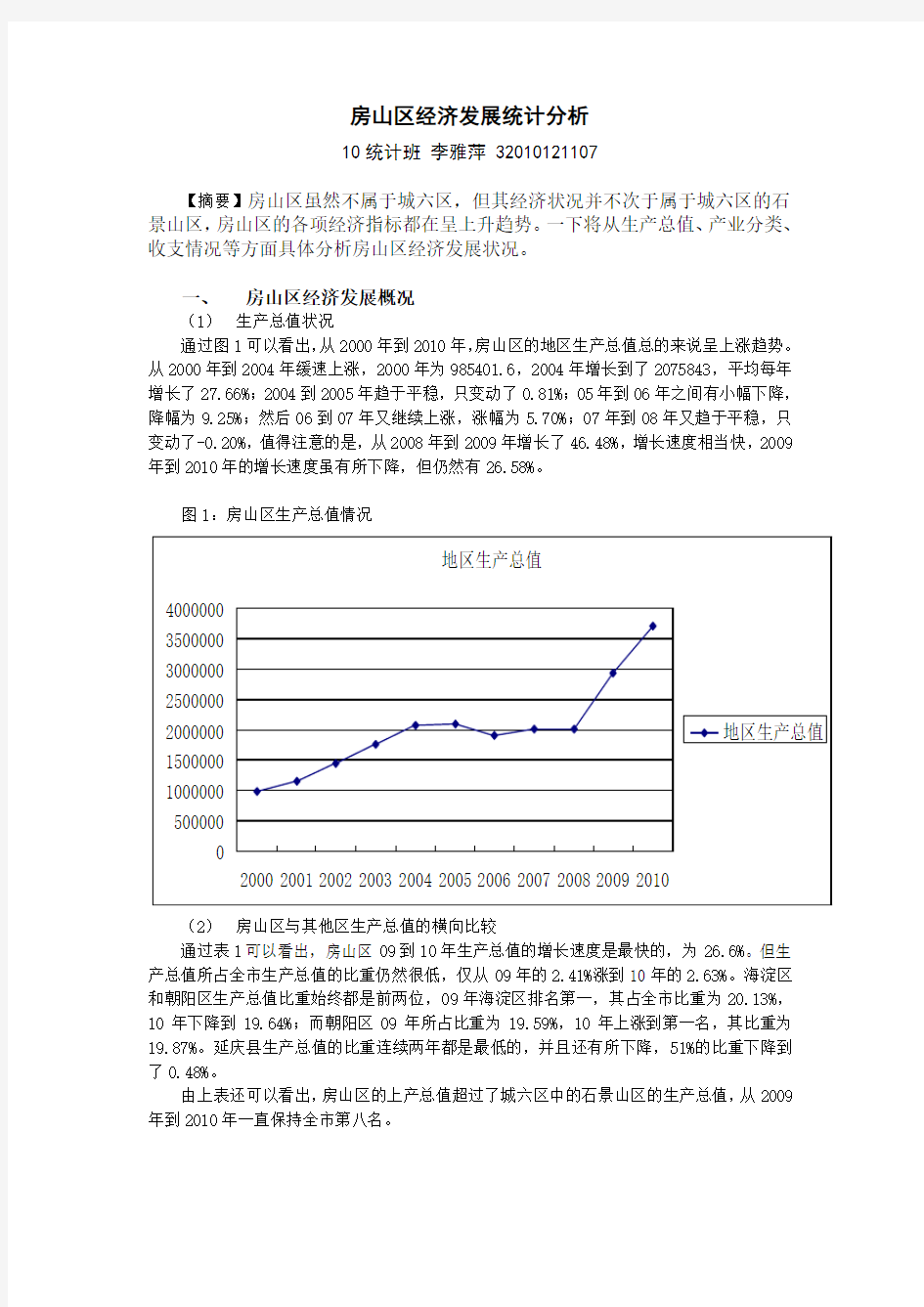 房山区经济发展统计分析