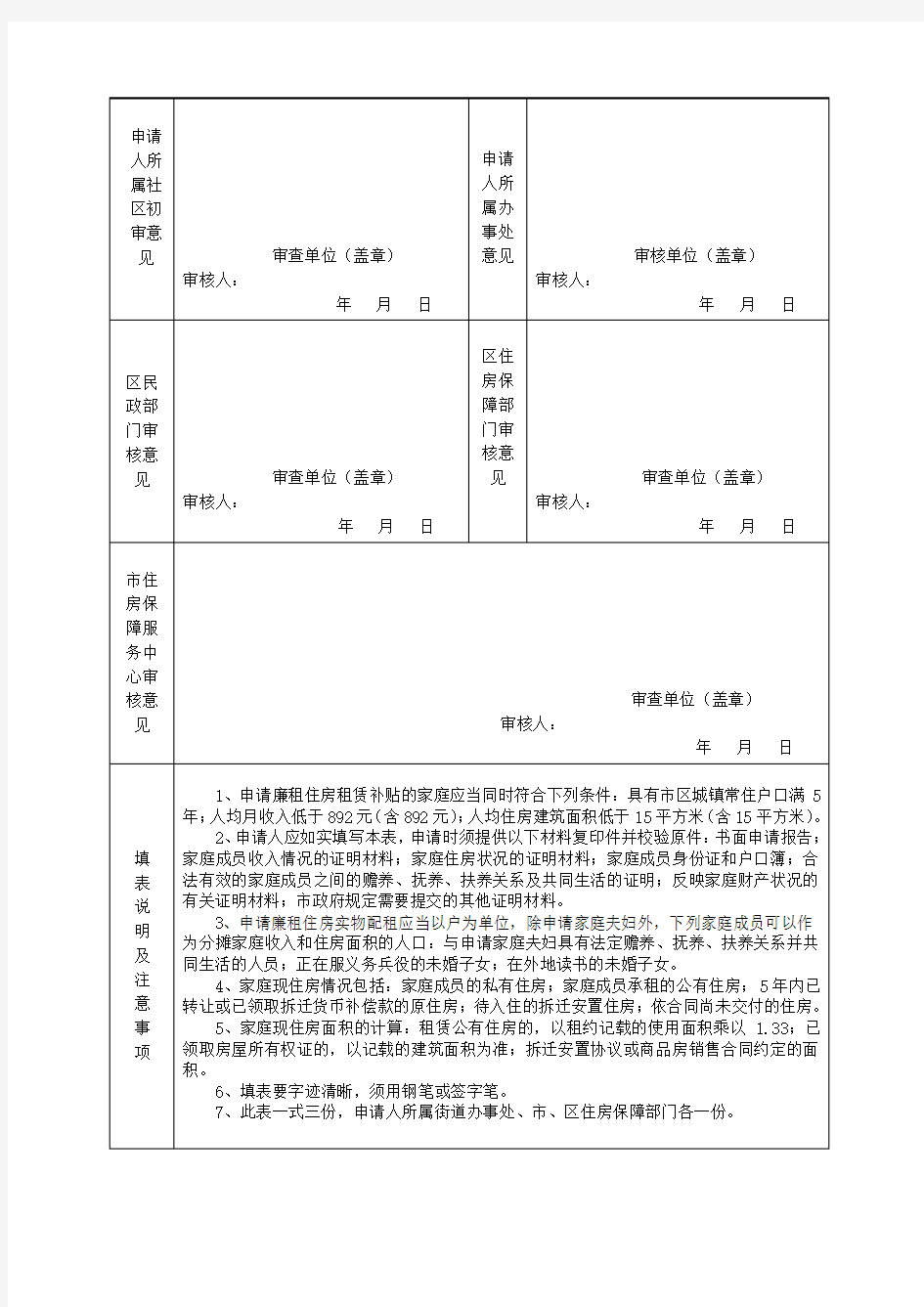 廉租住房租赁补贴申请表(2015版本)doc
